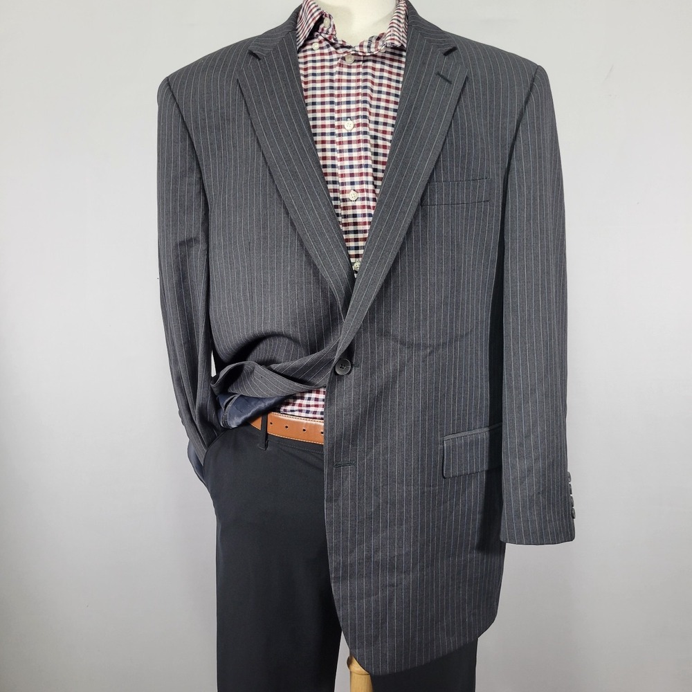 Nautica Men's Sport Coat Blazer Two Button Charcoal Gray Striped‎ Wool Size 46L